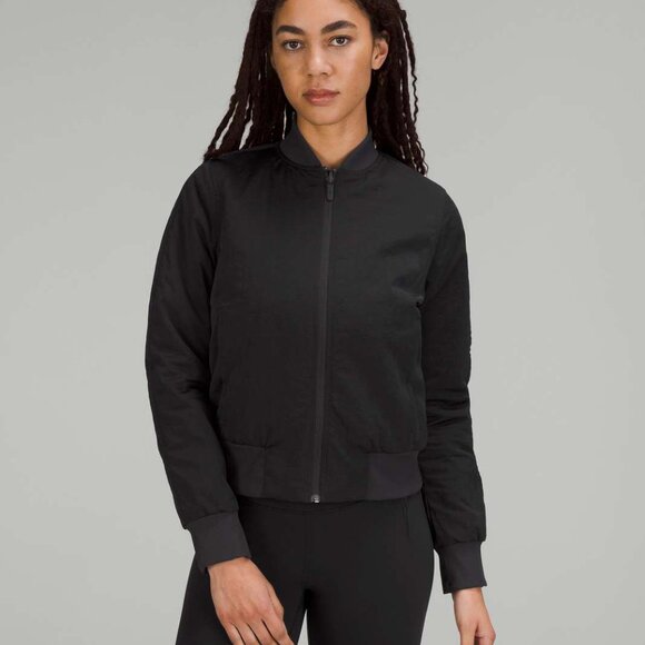 Lululemon Women's Black Non Stop Long Sleeve Full Zip Bomber Jacket Size 2 - Picture 1 of 8